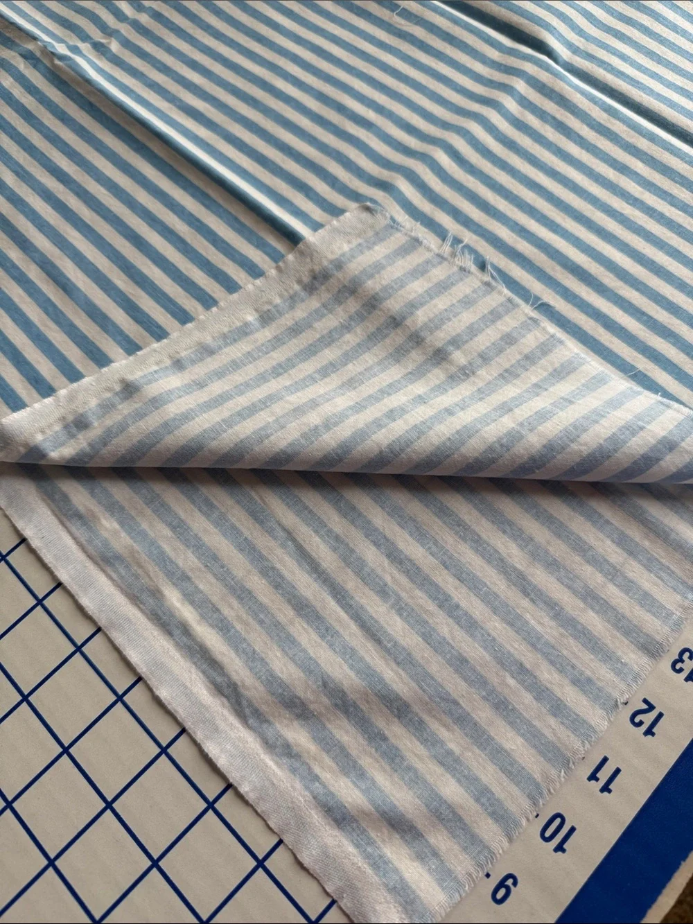 Vintage Blue & White Ticking Stripe Fabric 1 Yard x 56 Wide Cotton Blend Cottage